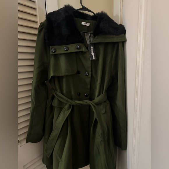 Zara Jackets & Blazers - Zara Women's Olive Trench Coat with Black Faux Fur